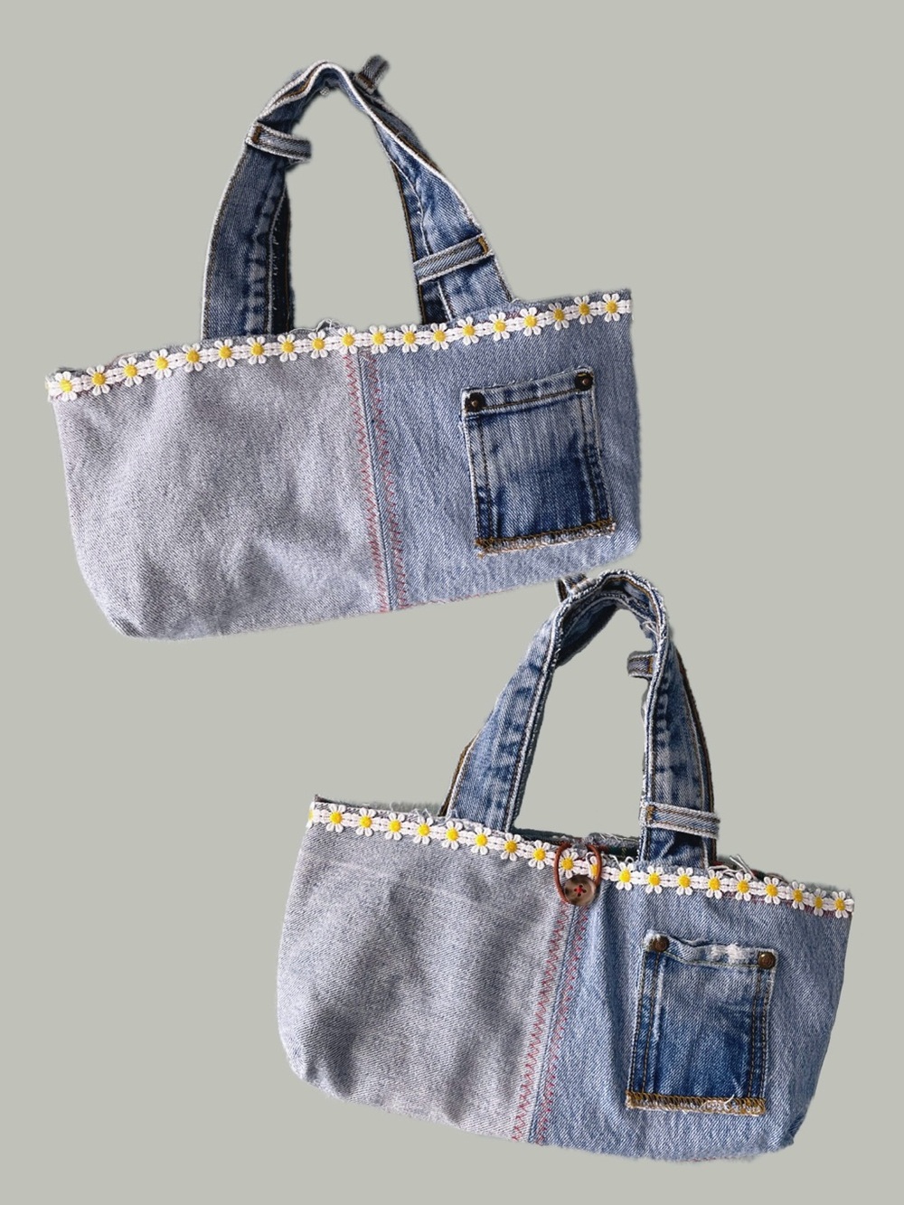 Handcrafted | Reworked Denim Jean Western Chic Daisies Handbag Purse